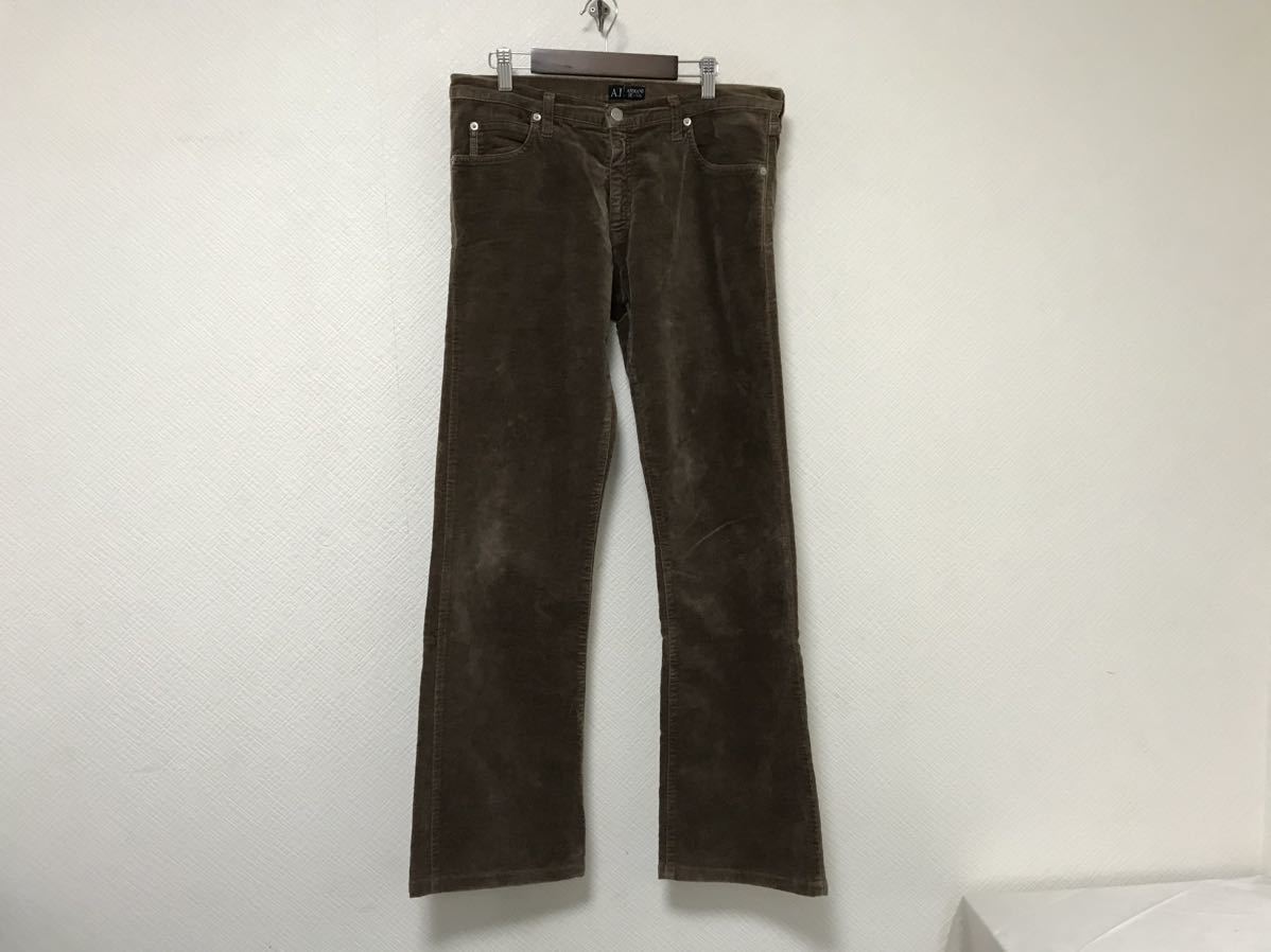 本物アルマーニジーンズARMANI JEANSコットンベロアチノスラックスパンツミリタリーワークアメカジサーフビジネススーツメンズ茶ブラウン30拍卖