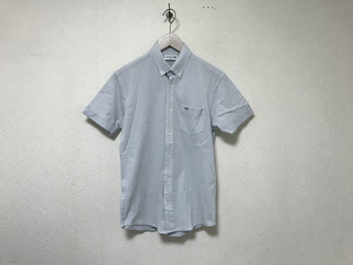 本物ラコステLACOSTEコットンポロシャツ半袖シャツワークミリタリーメンズサーフアメカジビジネススーツ青ブルー3S日本製拍卖