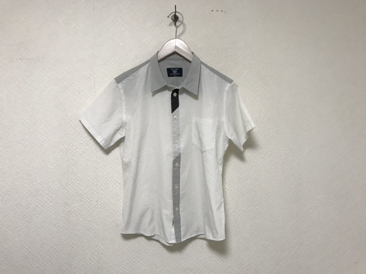 本物コムサコミューンCOMME CA COMMUNEドレス半袖シャツミリタリーメンズサーフアメカジビジネススーツS白ホワイト切り替え柄拍卖