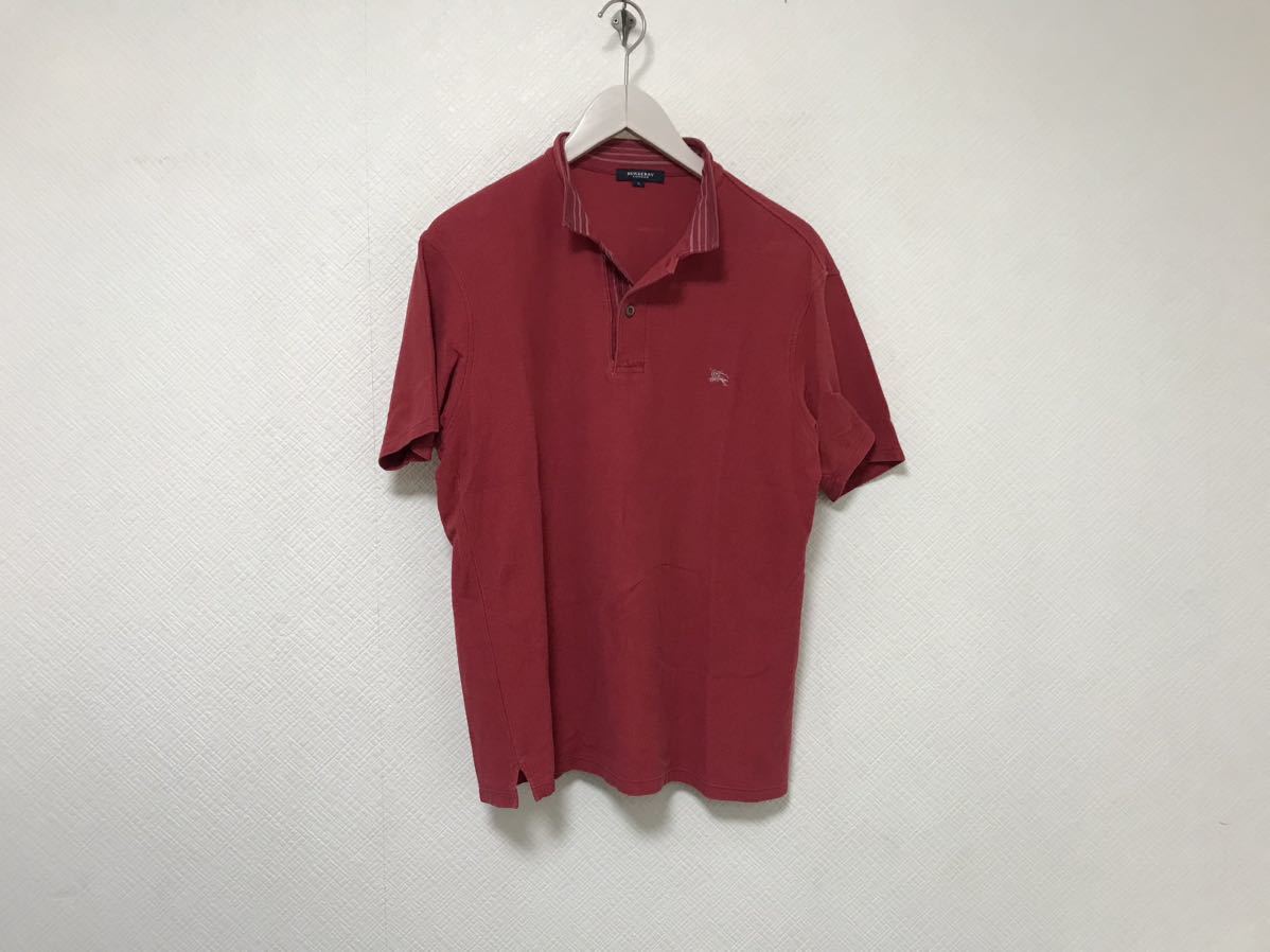 本物バーバリーロンドンBURBERRY LONDONコットンロゴ刺繍半袖ポロシャツメンズアメカジサーフミリタリービジネススーツ赤レッドL日本製拍卖