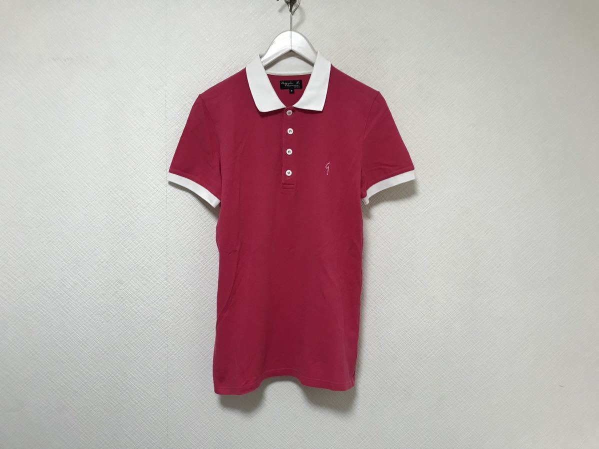 本物アニエスべーオムagnes b. hommeコットンロゴ刺繍クレリック半袖ポロシャツメンズアメカジサーフミリタリービジネススーツピンク0XS拍卖