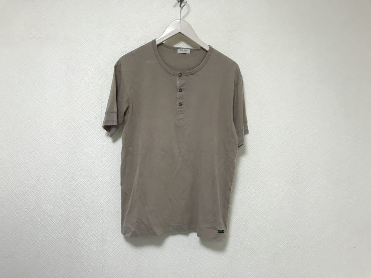 本物ポールスミスPAUL SMITH LONDONコットンヘンリーネック半袖TシャツメンズアメカジサーフミリタリービジネススーツグレーM日本製拍卖