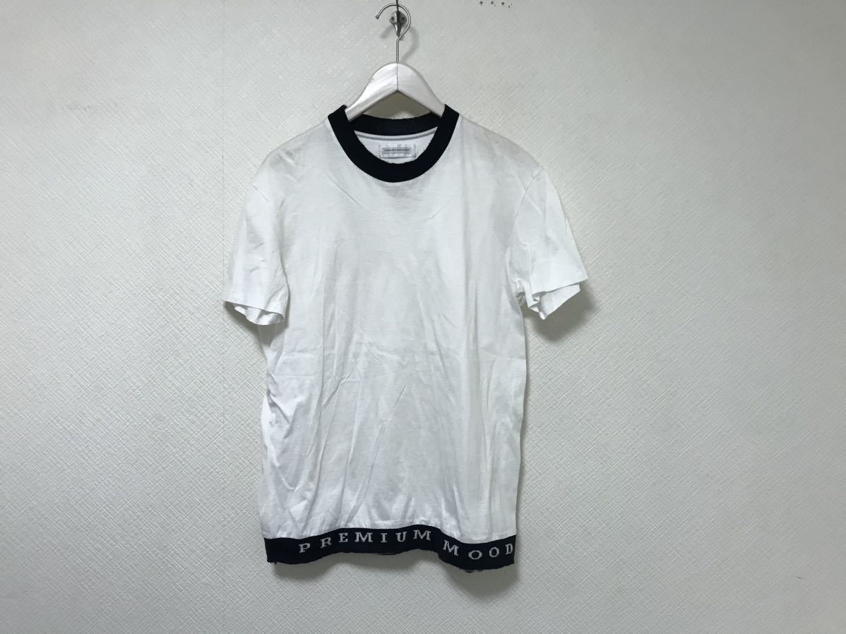 本物プレミアムムードデニムスーペリアPREMIUM MOOD DENIM SUPERIOR P.M.D.S.コットンリブニット半袖Tシャツメンズアメカジ白イタリア製L拍卖