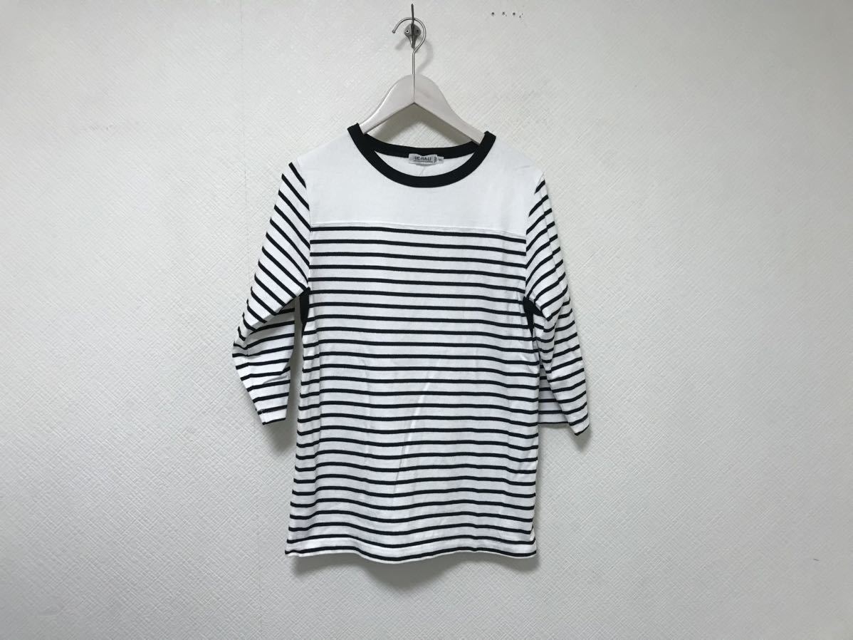新品未使用本物デナリDE-NA-LIコットンボーダー柄5分丈半袖Tシャツメンズアメカジサーフミリタリービジネススーツ1S日本製白ホワイト黒拍卖