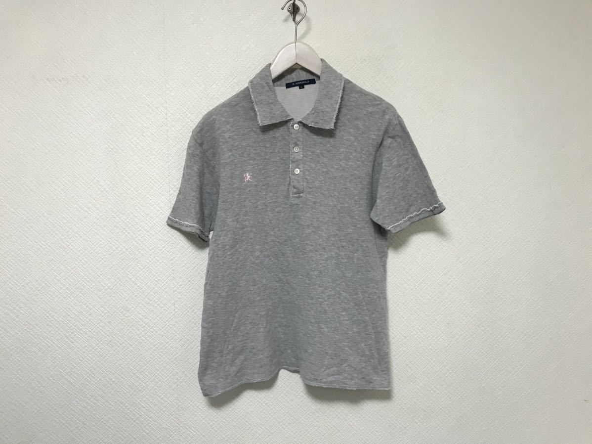本物アールニューボールドR.NEWBOLDコットンロゴ刺繍半袖ポロシャツメンズアメカジサーフミリタリービジネススーツゴルフLグレー拍卖