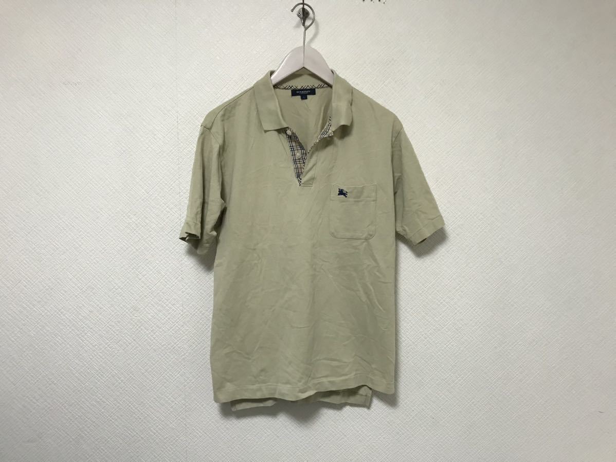 本物バーバリーロンドンBURBERRY LONDONコットンロゴ刺繍半袖ポロシャツメンズアメカジサーフミリタリービジネススーツゴルフLベージュ拍卖