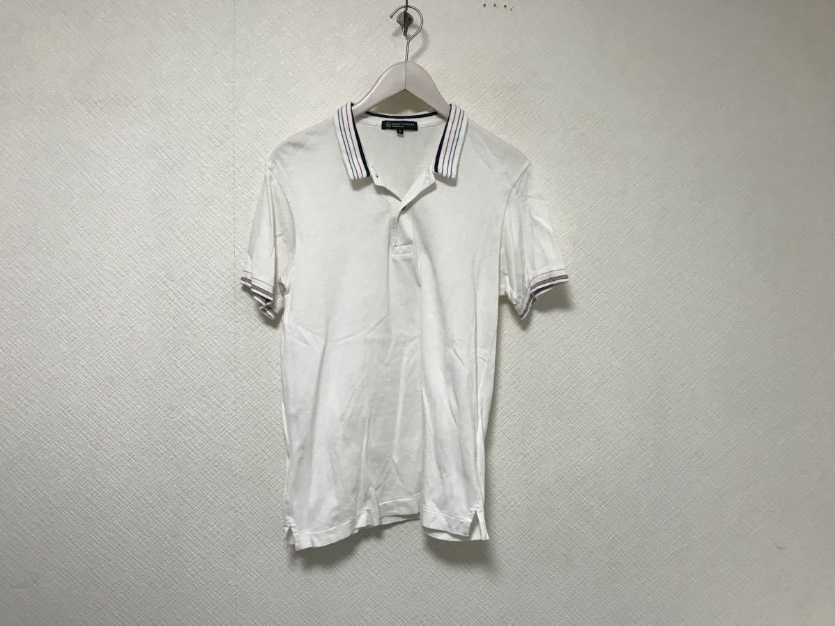 本物ビューティーアンドユースUNITEDARROWSユナイテッドアローズコットン和柄半袖ポロシャツメンズビジネススーツゴルフ白ホワイトM拍卖