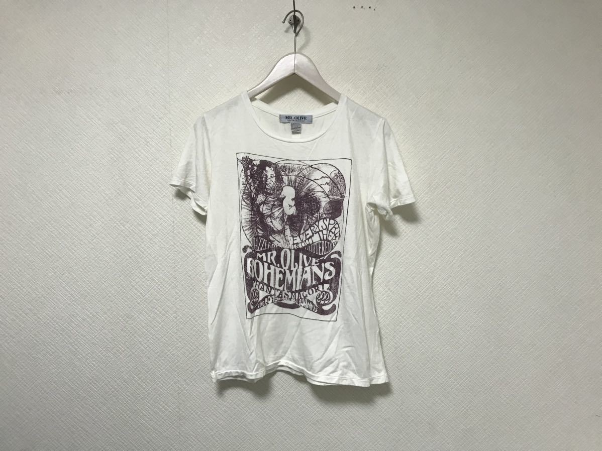 本物ミスターオリーブMR.OLIVEコットンプリント半袖TシャツメンズサーフアメカジミリタリービジネススーツストリートM白ホワイト日本製拍卖