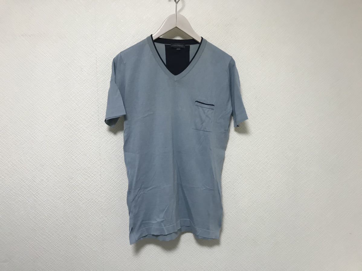 本物ジョーンスメドレーJOHN SMEDLEYコットンVネックニット半袖Tシャツメンズサーフアメカジミリタリービジネススーツ青ブルーS拍卖