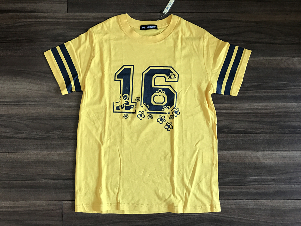 未使用 訳有 BEAMS BOY ビームスボーイ 半袖 プリント Tシャツ 黄色 イエロー レディース SかM コットン 綿 ナンバー 数字 16 花 袖ライン拍卖