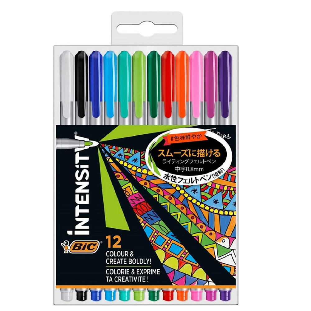 水性ペン フェルトペン 0.8mm 中字 12色 BIC ビック Intensity インテンシティ ITS-FEPMDPK12/1356x1個拍卖