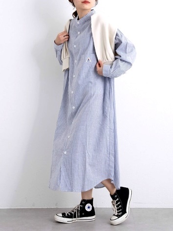 美品 gevaco オーバーサイズ コットンリネン シャツワンピース ベルギー ストライプ拍卖