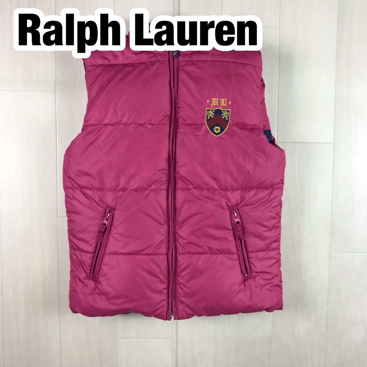 Ralph Lauren ラルフローレン ダウンベスト ユースサイズ L(12/14) ピンク ネイビー リバーシブル 刺繍ロゴ拍卖