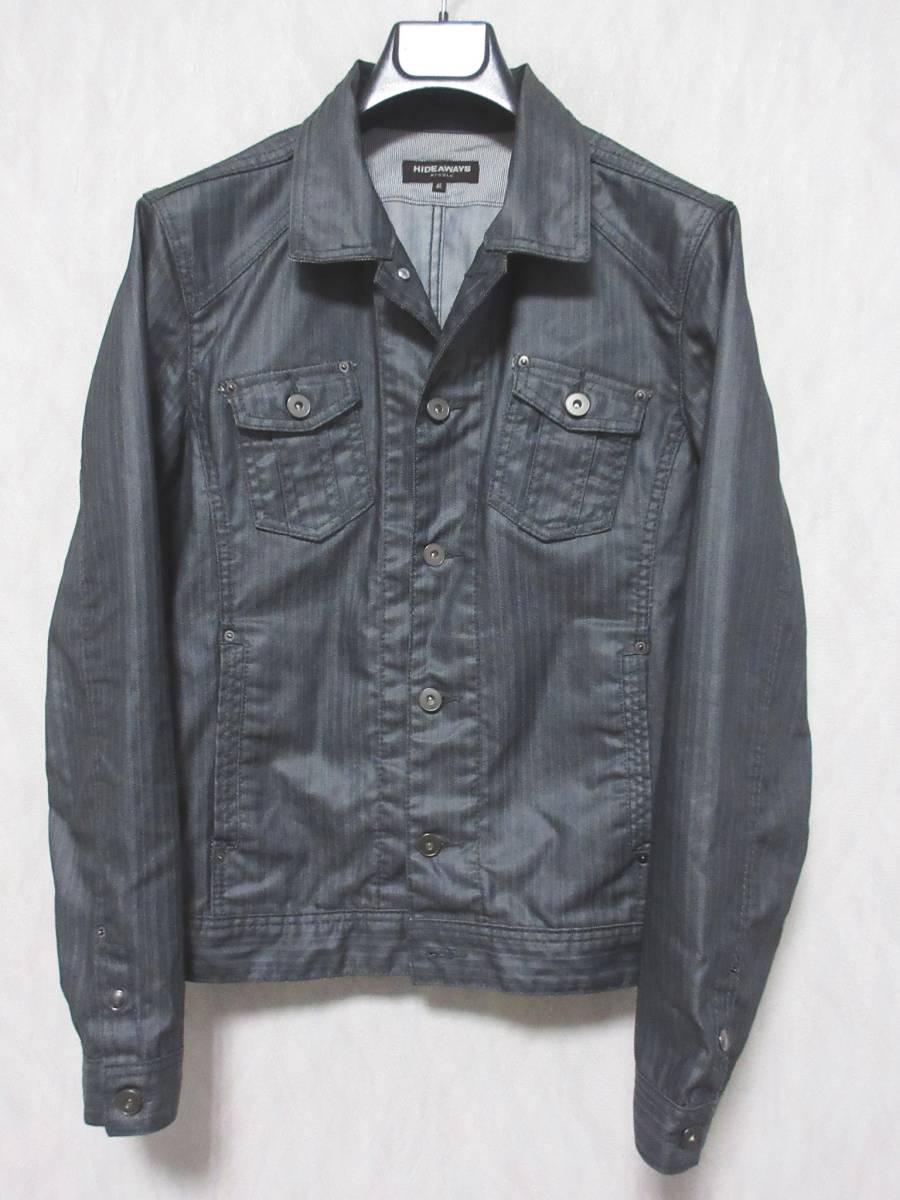HIDEAWAYS NICOLE ハイダウェイ ニコル ジャケット ポリウレタンコーティング ストライプ メンズ 46 グレー irmri kn1055拍卖