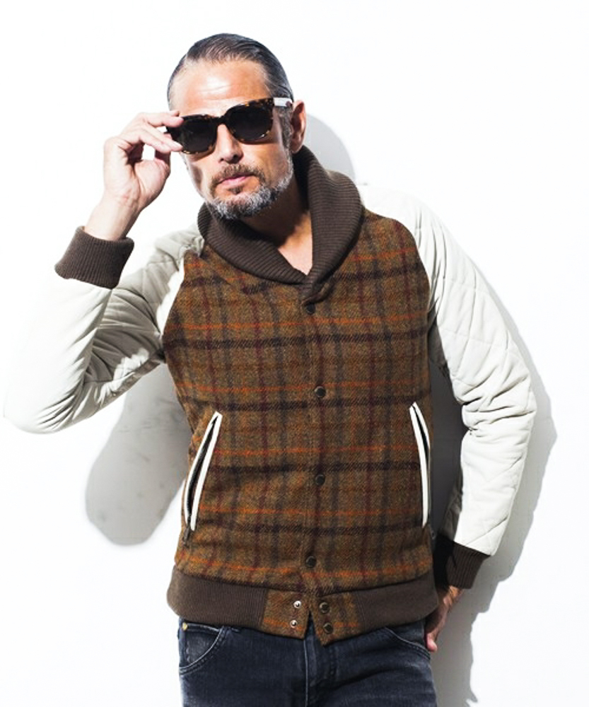 送料込★ 1PIU1UGUALE3 ハリスツイード スタジャン ジャケット Ⅳ レザー 1 piu 1 uguale 3 LIVE 113 DOT STADIUM AKM ジュンハシモト WJK拍卖