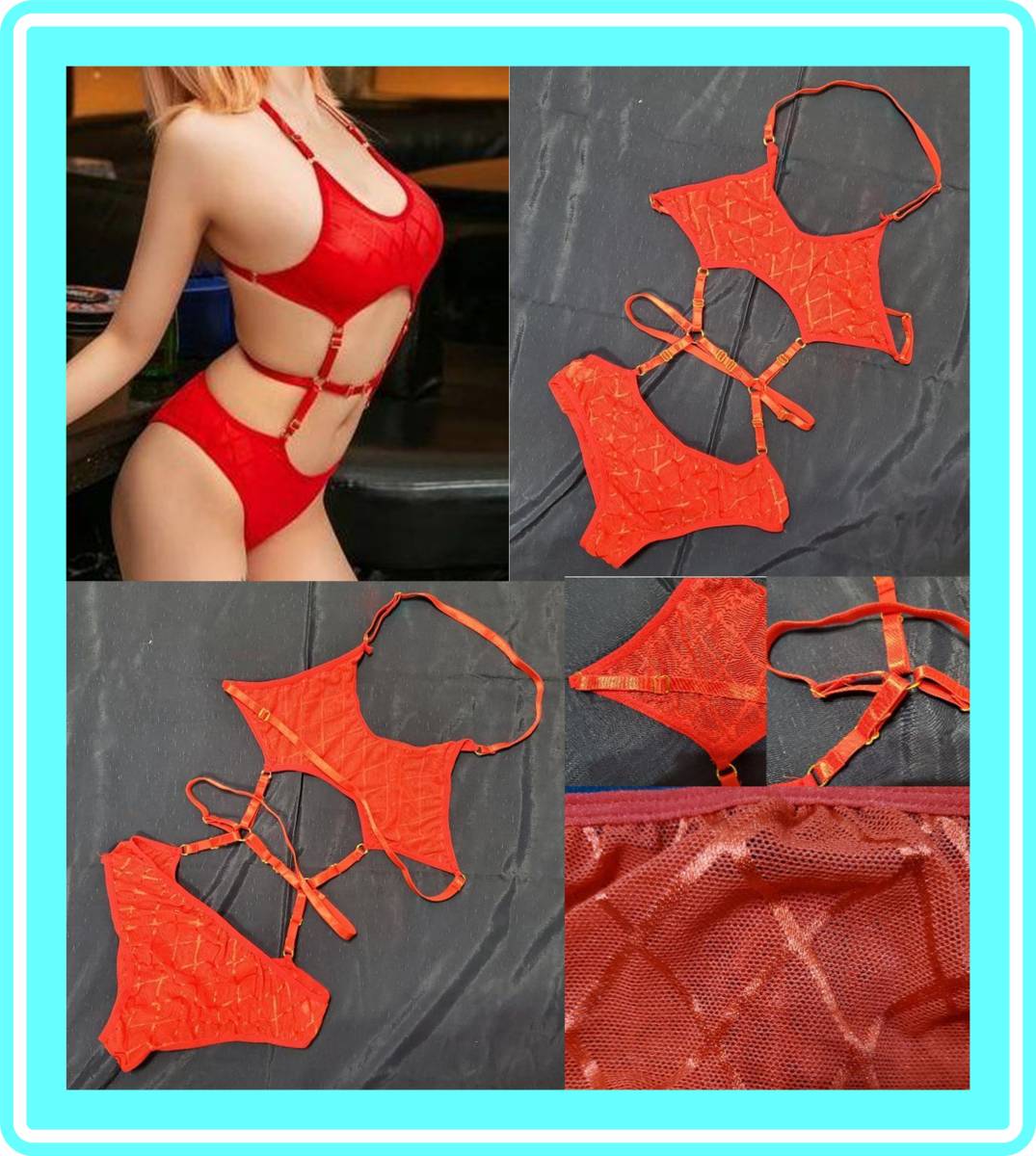 ♥♥超素敵★ベビードール★網目 シースルー テディ★レッド★超大人可愛い★キュート♥♥F52拍卖