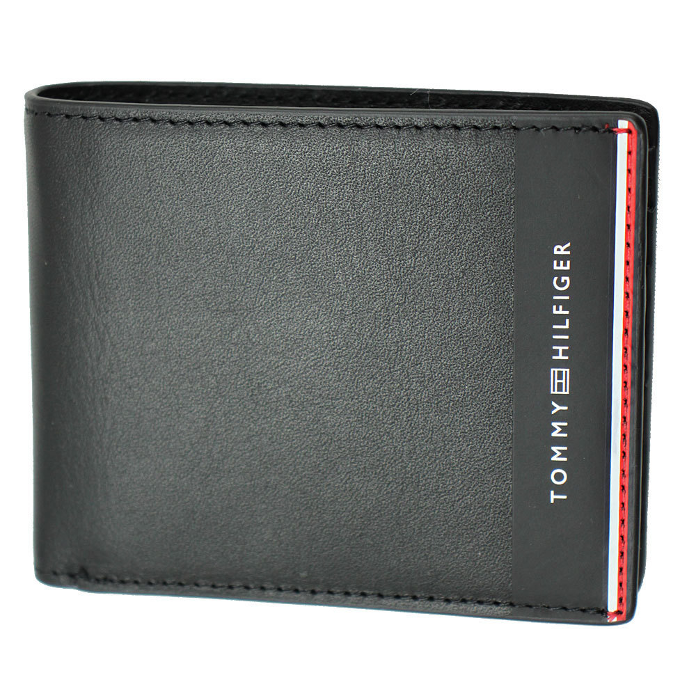 トミーヒルフィガー 財布 メンズ TOMMY HILFIGER 二つ折り札入れ レザー ブラック グローバルストライプ AM0AM08139 BDS拍卖