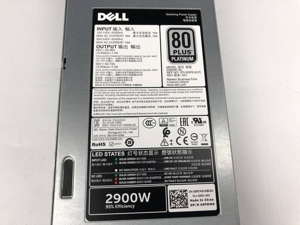 電源ユニット Dell D3000E-S0 5PDWG for Dell C9000 C9010 2900W PSU Power Supply拍卖