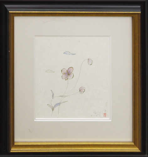 【真作】 斎藤真一「パンジー」水彩鉛筆素画 淡い色彩で可憐なパンジーを水彩で描いた素敵な作品です【価格相談可 信頼と実績の正光画廊】D拍卖