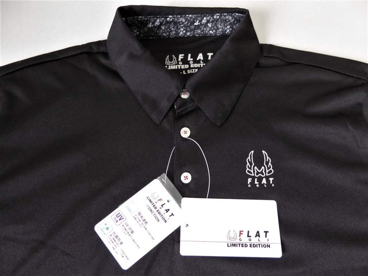 FLAT GOLF フラット ゴルフ 吸水速乾 UV対策 抗菌防臭 ストレッチ半袖ポロシャツ L 黒拍卖