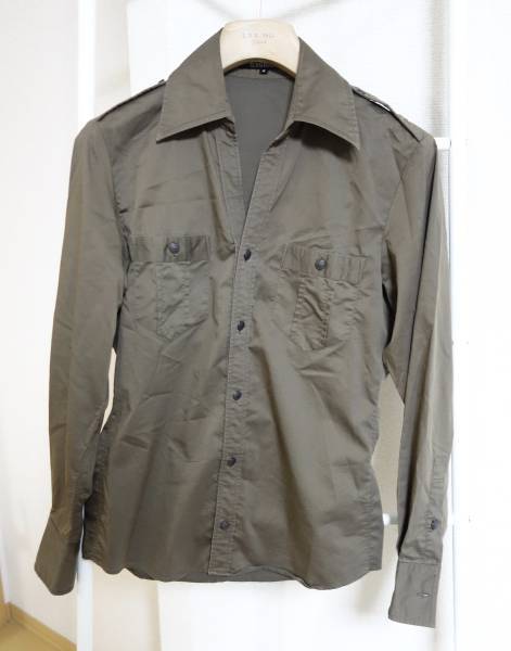 5351 美シルエット ストレッチ ミリタリー シャツ 2 カーキ拍卖