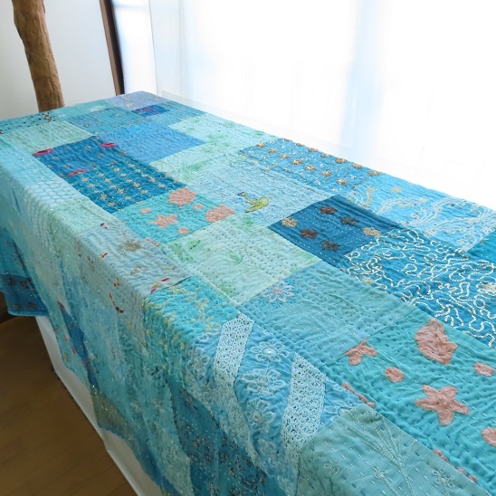 〓 新品 〓 カンバディア パッチワーク マルチクロス 〓 マルチカバー 民族衣装 アジアン エスニック 模様替え インテリア 1点物 〓T409拍卖