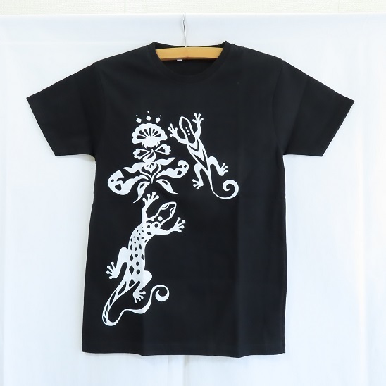 〓 新品 〓 アジアン Tシャツ 〓 エスニック アジア ヤモリ トカゲ 黒 ブラック 男女兼用 ユニセックス おしゃれ 〓AJ733拍卖