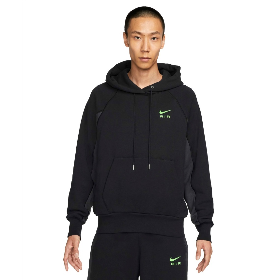 ■NIKE NSW AIR FT PO HOODIE 黒/灰/蛍光緑 新品 2XLサイズ ルーズフィット ナイキ エア フレンチテリー プルオーバー フーディ DQ4208-011拍卖
