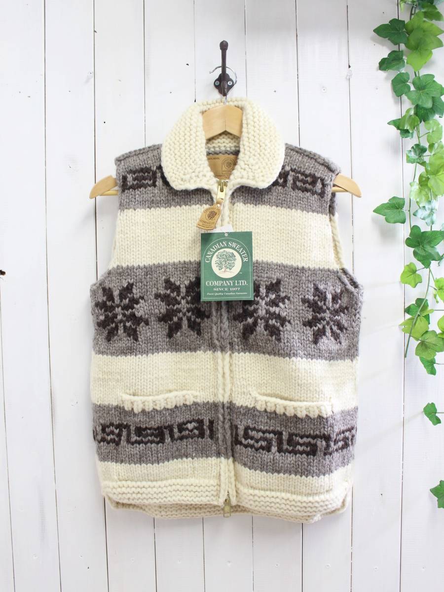 新品◆CANADIAN SWEATER カナディアンセーター◆カウチンセーター 雪柄 ジップニットベスト 34 定価42,000円*拍卖
