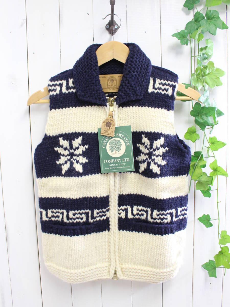 新品◆CANADIAN SWEATER カナディアンセーター◆カウチンセーター 雪柄 ジップニットベスト 32 定価42,000円拍卖