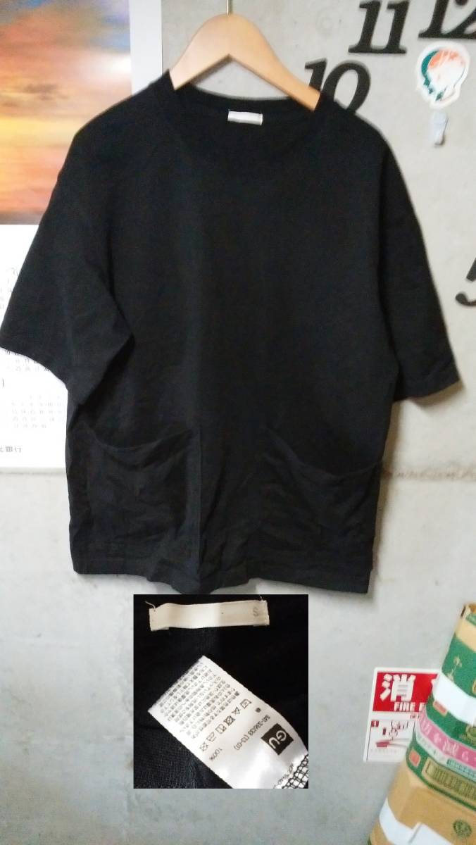 G.U フロントWポケットTシャツ S ブラック拍卖