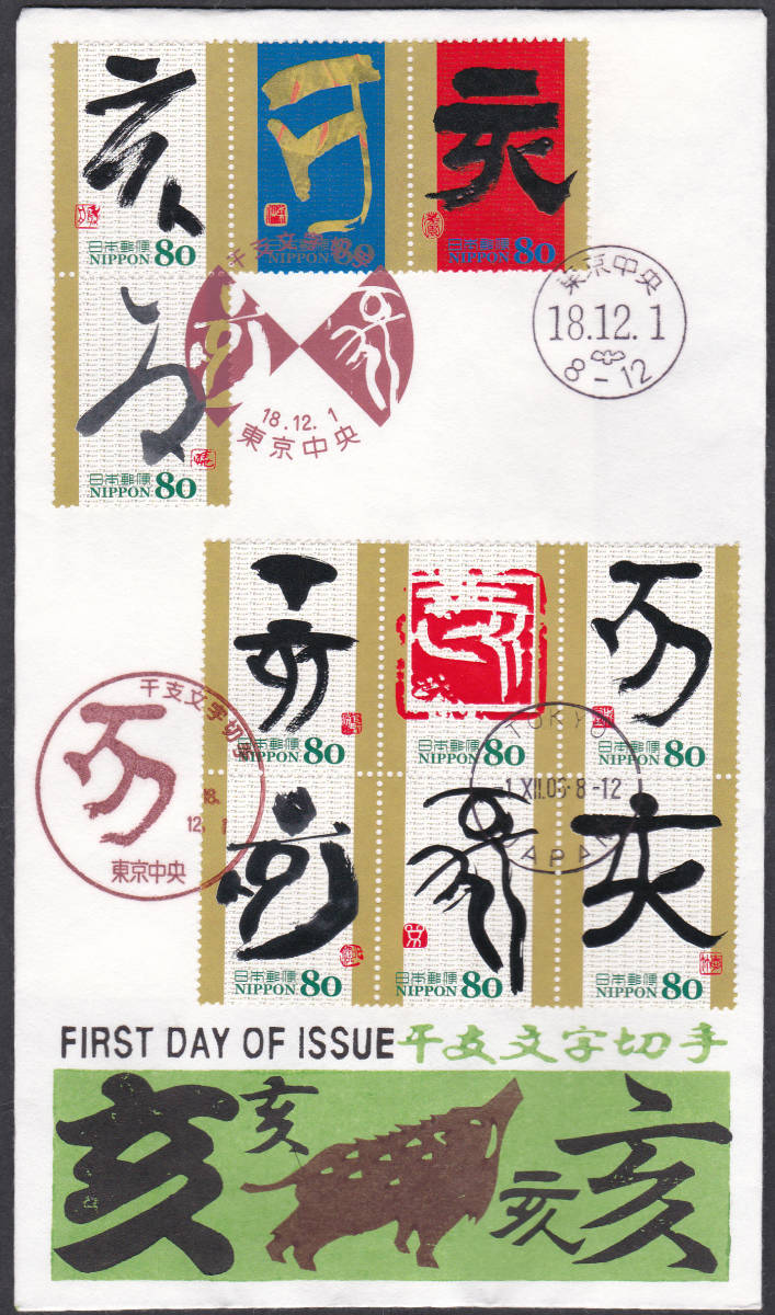 FDC 2006年 干支文字切手 いのしし 80円10貼D 松屋拍卖
