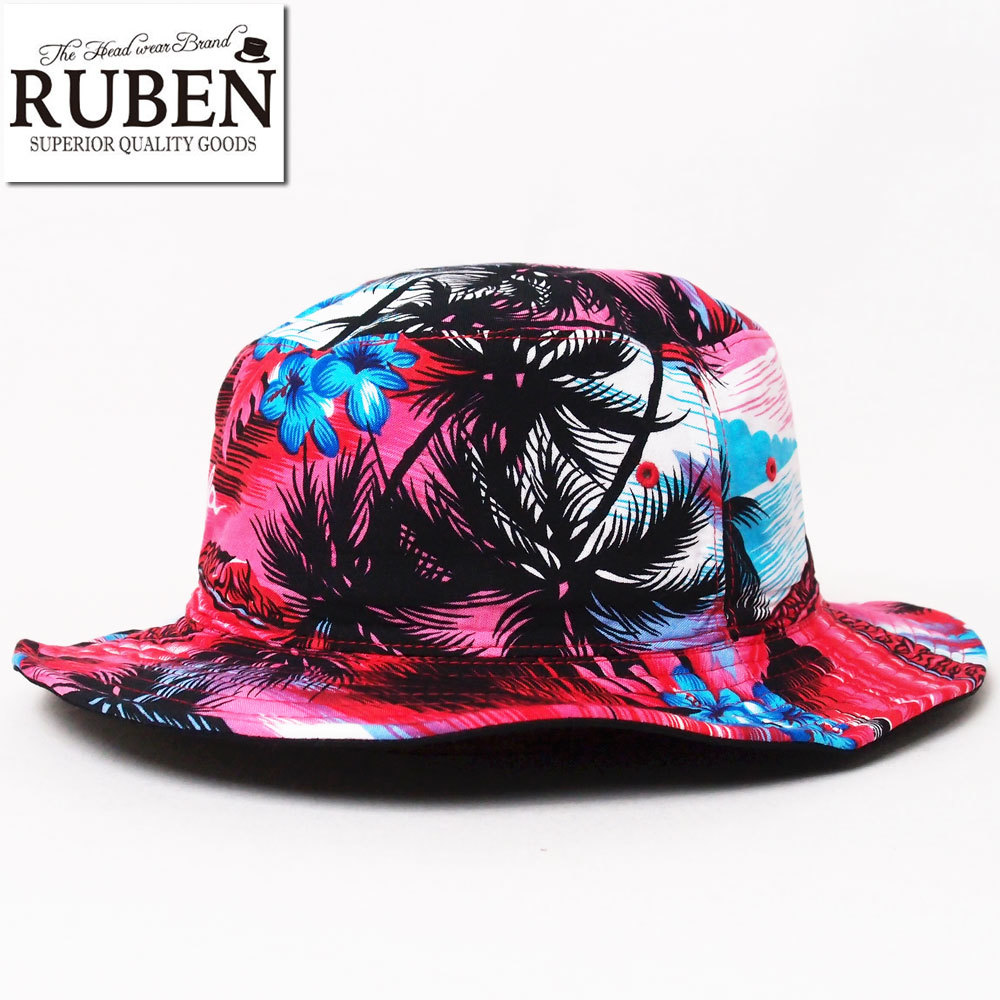 新品 RUBEN ルーベン リゾート柄 リバーシブルバケットハット ピンク拍卖