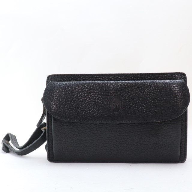 2307-43 ラルフローレン セカンドバッグ ポーチ RALPH LAUREN レザー製 ブラック 上ZIP拍卖