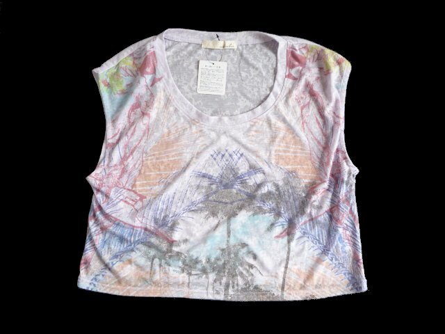 新品 sakura bois サクラボア オパール Tシャツ シアー 総柄 南国 ヤシの木 ノースリーブ拍卖