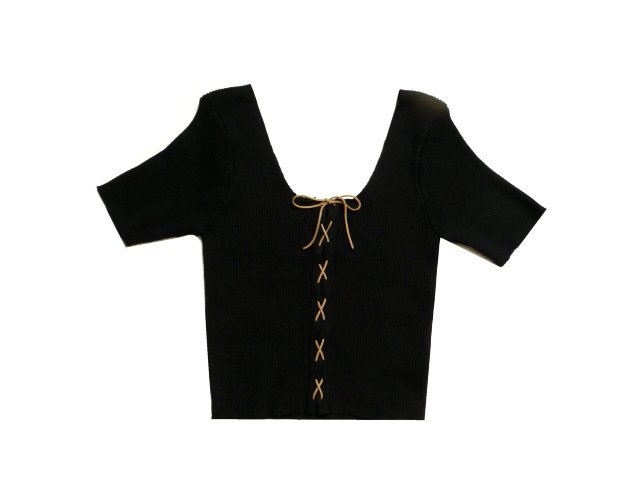 新品 定価3958円 FUN ファン リブ レースアップ カットソー 黒 ヘソ出し ヘソ見え ピチピチ チビT TRINITY トリニティ拍卖