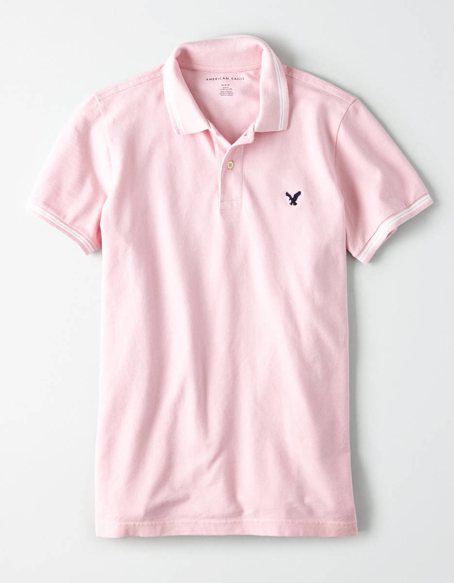 ラスト!!◇◆AE/アメリカンイーグル / AEティップドピケポロ / 鹿の子POLO / US L / L.Pink /新品拍卖