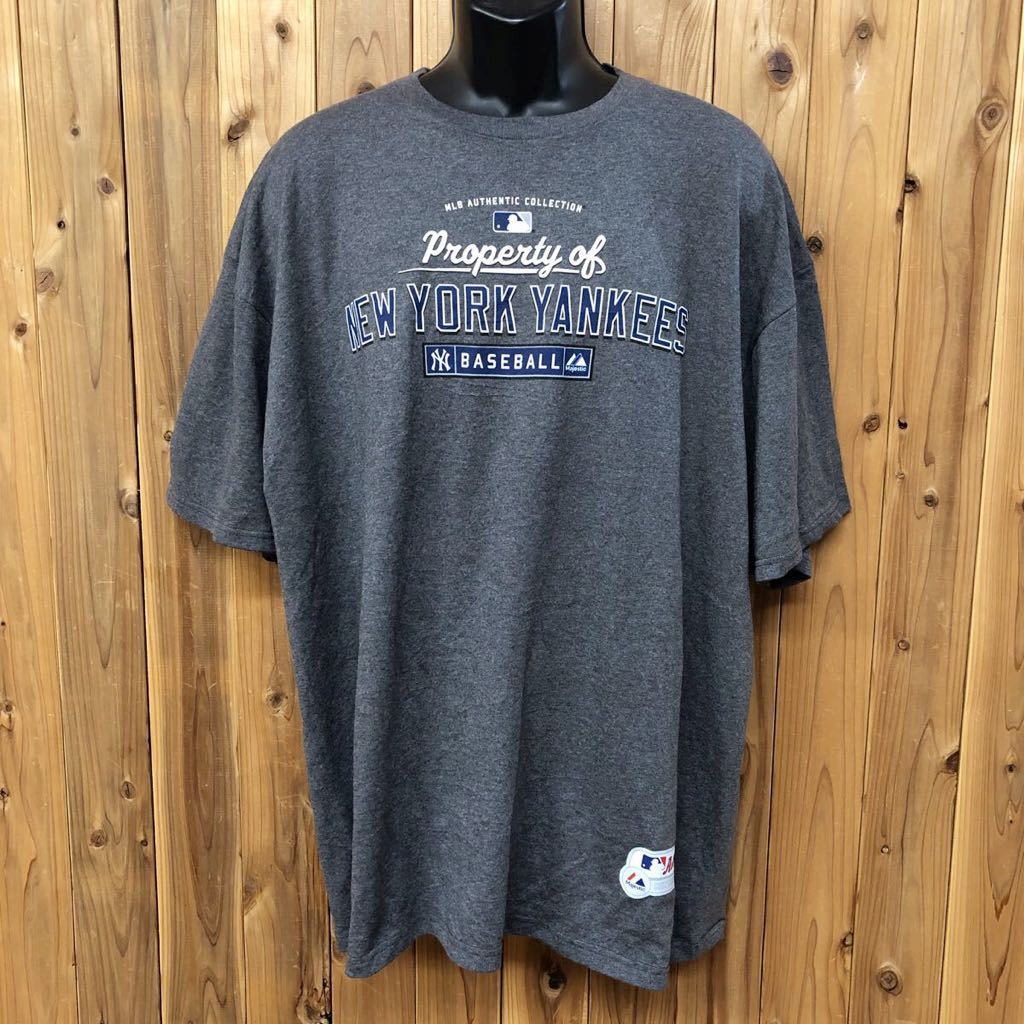 Authentic /Majestic /メンズ2XL グレー 半袖Tシャツ トップス プリントTシャツ NEW YORK YANKEES /BASEBALL 野球 アメカジ USA古着拍卖
