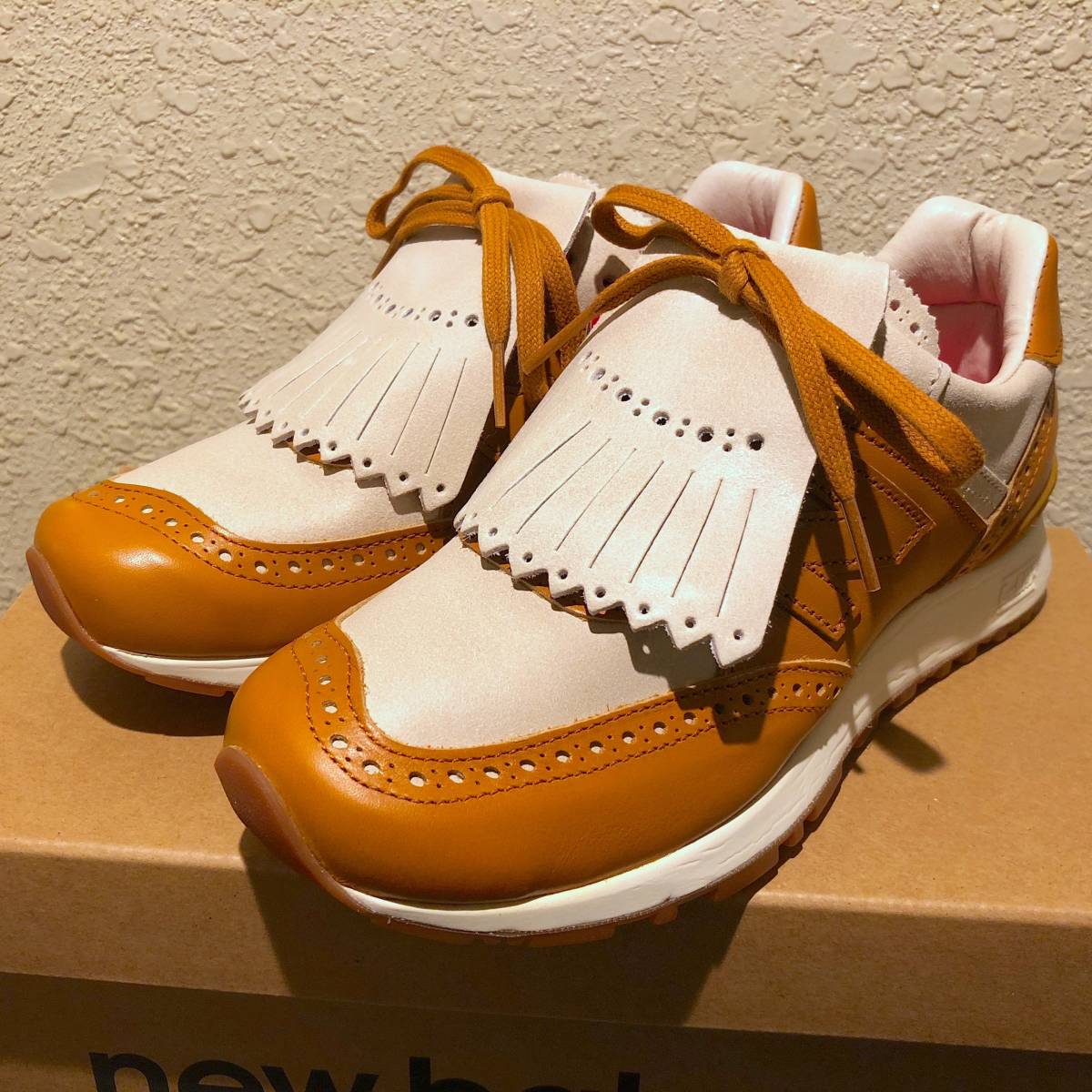 国内正規品 UK製 GRENSON×NEW BALANCE W576GTW BROWN US6.5B 23.5cm カーフレザー 別注コラボ 新品 イギリス製 英国製 ブラウン×ホワイト拍卖