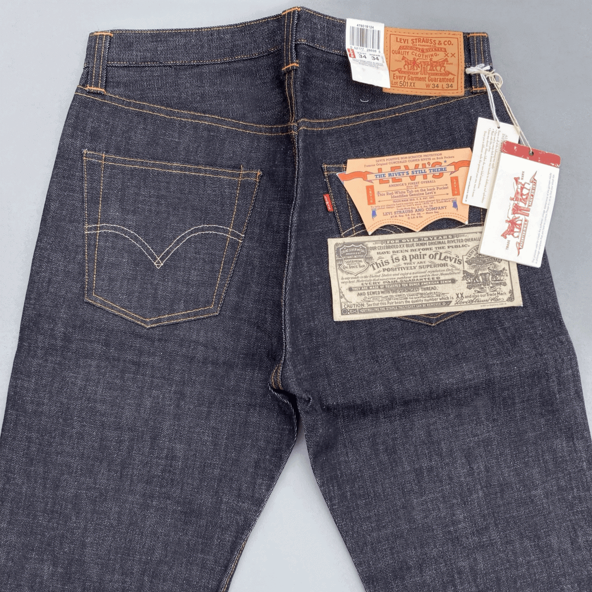 米国製 1947年モデル LEVI'S 501XX 47501-9124 W34 L34 デッドストック 未使用 リジッド アメリカ製 USA製 40s 47s コーンデニム 475019124拍卖