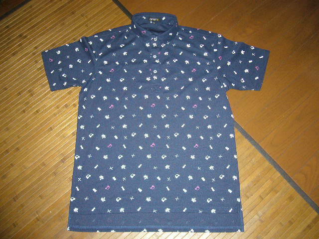 108-56♂: OPST オプスト 半袖 ポロシャツ size.L 色.紺 総柄 ゴルフ 拍卖