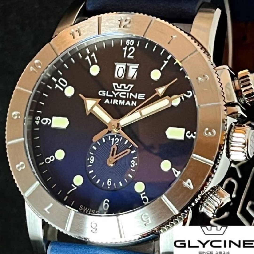 【激レア!!】Glycine/グリシン/メンズ腕時計/新品/ブルー.青色/お洒落/男性用/プレゼントに/かっこいい/高級/クオーツ/AIRMAN/希少/飛行機拍卖