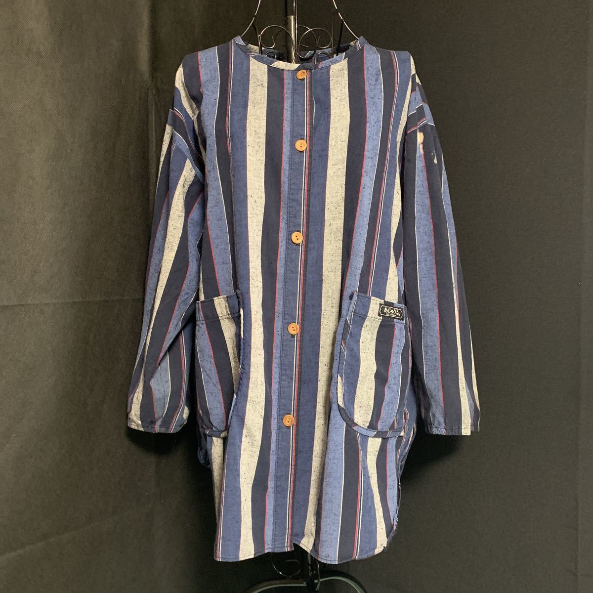 ☆あじゅうる MY FAVORITE シャツ 上着 半纏 藍染 生地 リメイク素材 ハンドメイド 古布 型染め 絣 パッチワーク カスリ かすり (7784)拍卖