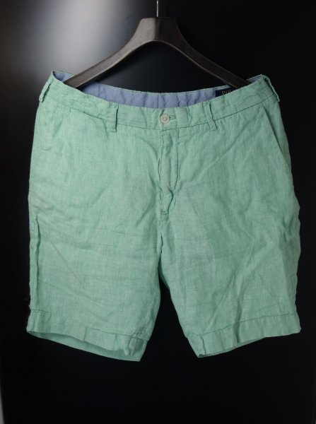TK 美品 ラルフローレン 『ライムグリーンの爽やかなリネン素材』 リネン ショートパンツ ハーフパンツ 32拍卖