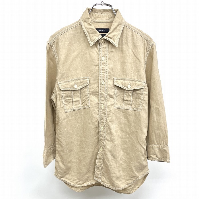 レイジブルー×メンズジョーカー RAGEBLUE × Men's JOKER シャツ 7分袖 無地 ワイヤー襟 ポケット 麻×レーヨン S ヘザーベージュ メンズ拍卖