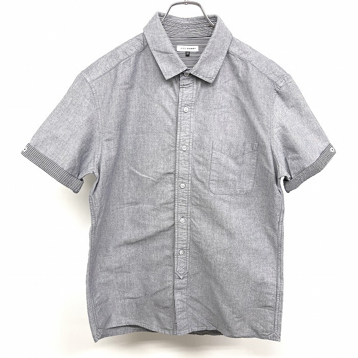 アーヴェヴェオム a.v.v HOMME オックスフォードシャツ 半袖 ストライプ レイヤードカラー ポケット 綿100% 50 ヘザーネイビー 杢紺 メンズ拍卖