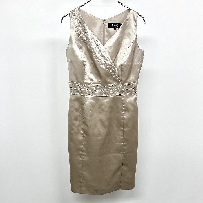 クードシャンス COUP DE CHANCE ノースリーブワンピース ビーズ カシュクール 薄手 光沢感 裏地付き ポリなど 38 杢ベージュ系 レディース拍卖