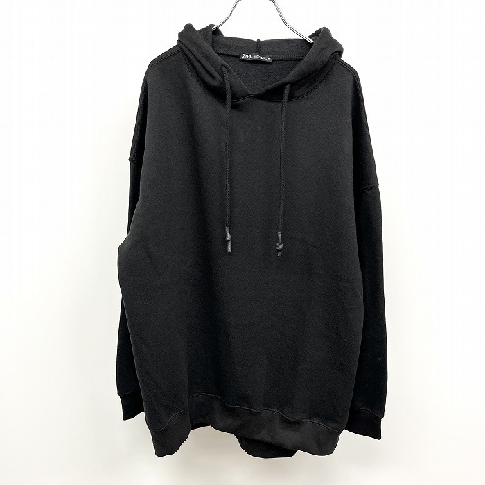 ザラ ZARA プルオーバー パーカー スウェット 長袖 裏起毛 無地 ポリエステル×綿×ポリウレタン M ブラック 黒 メンズ(レディース?)拍卖