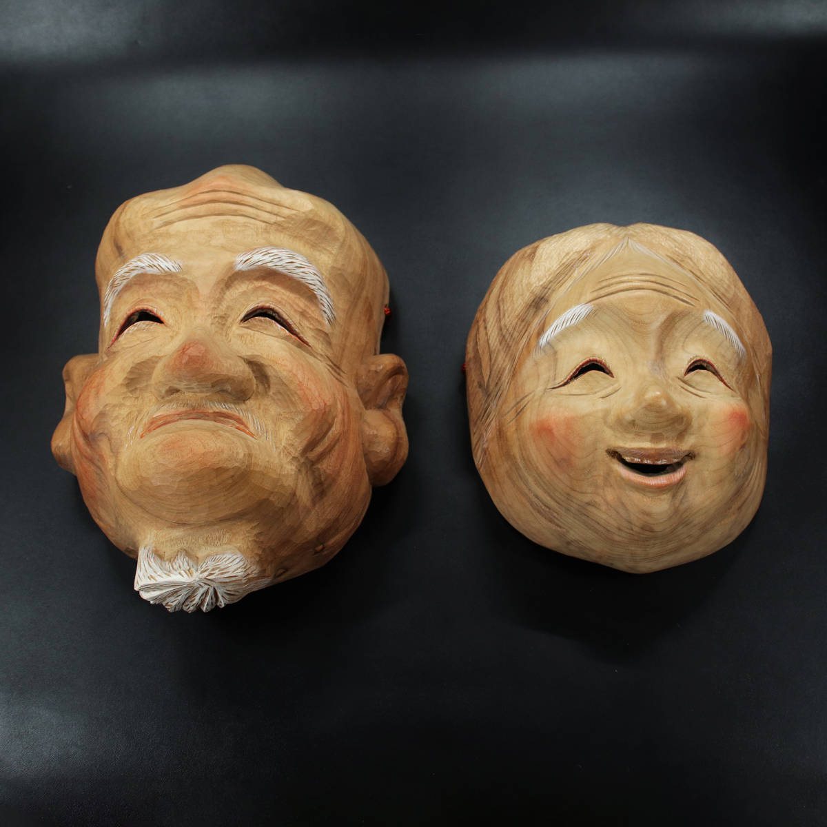 【真作保証】■ 前島秀章 ■ 木彫 夫婦飾面 “好日” <230711031>拍卖