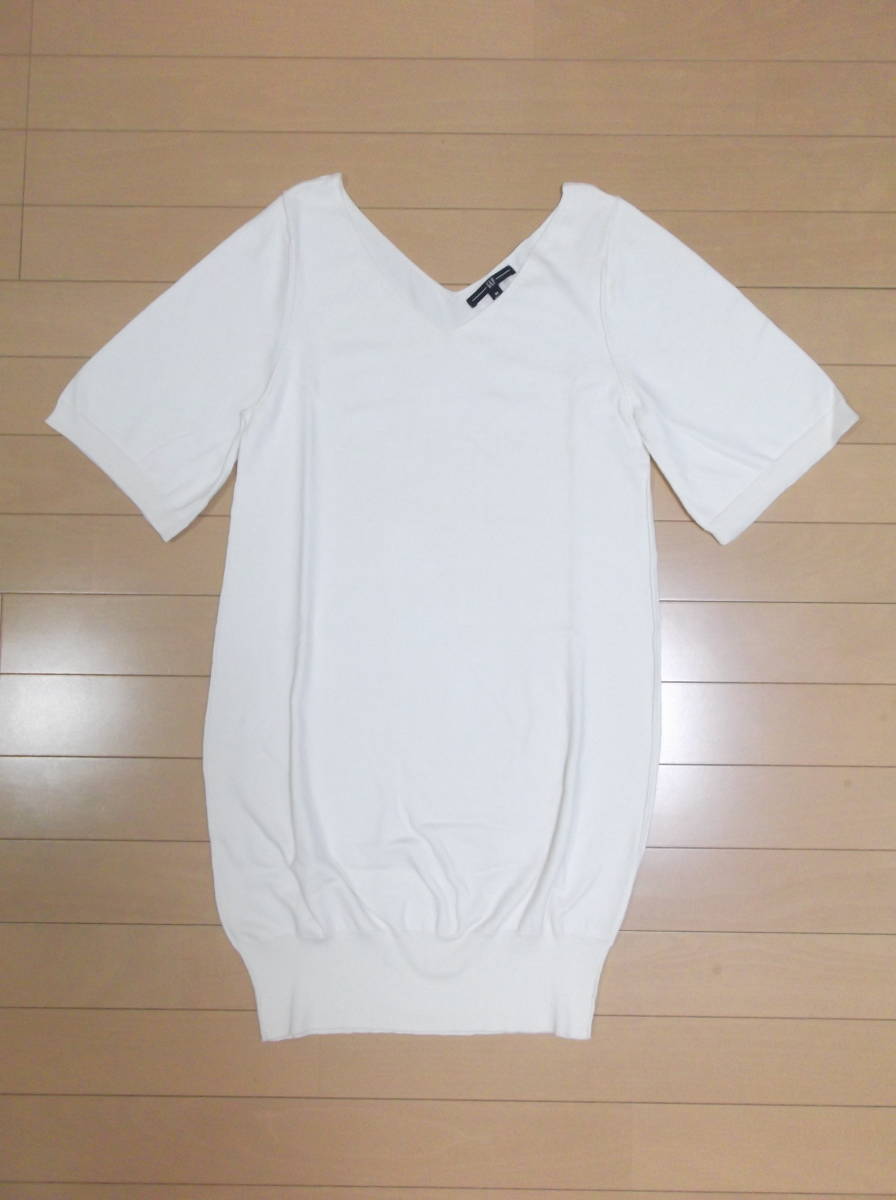 【GAP/ギャップ】すっきり 綺麗 印象!上品 デザイン 前後 Vネック ニット チュニック 白 ホワイト M☆即決!! ワンピース PayPay ペイペイ拍卖
